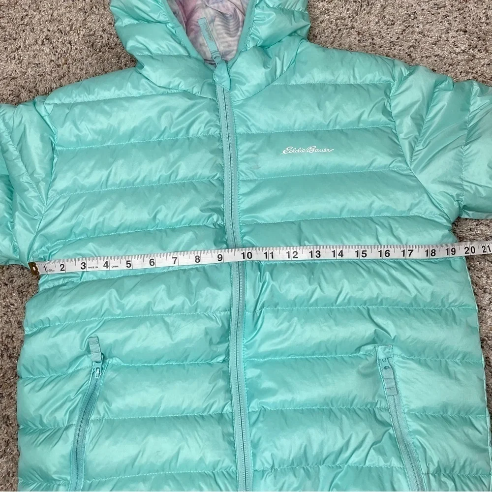 Eddie Bauer Girls Reversible Teal Blue Purple Down Puffer Jacket Extra Large 16